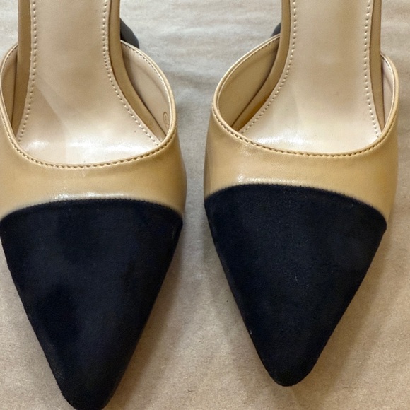 Coutgo Black and Tan Slingback Pumps Pointed Toe Slip On Stiletto Heels - Picture 5 of 8